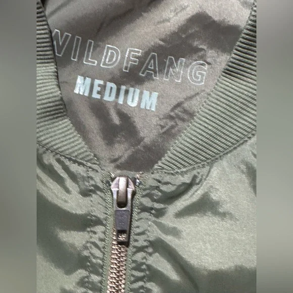 Wildfang Olive Bomber Jacket with White Text - Picture 3 of 6